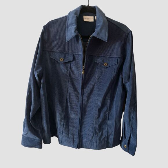 Alfred Dunner Zip Up Jacket Womens 16 Blue Corduroy Long Sleeve Collared NWT - Picture 1 of 5